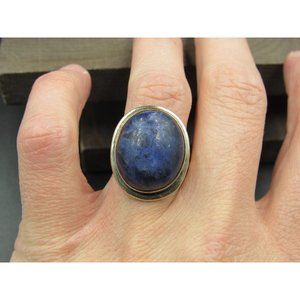 Size 8.25 Sterling Silver Large Blue Black Sodalite Stone Band Ring